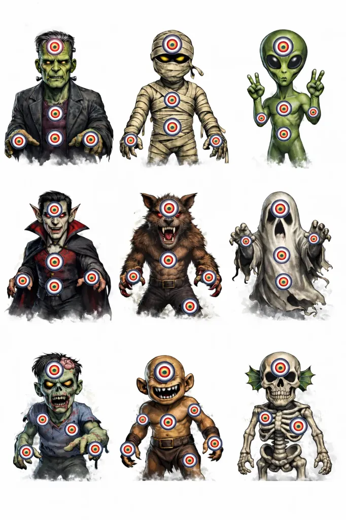 [SSSTGT0002C] 9 Monster Targets - Paper 17cm x 17cm Packs (1)